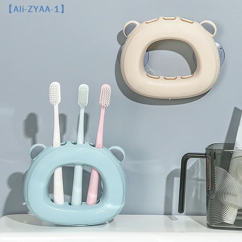 Creative Suction Cup Toothbrush Holder Wall Mounted 3 Slots Toothbrush Rack Punch-Free Wall Shelves Hooks【ZYAA-1】