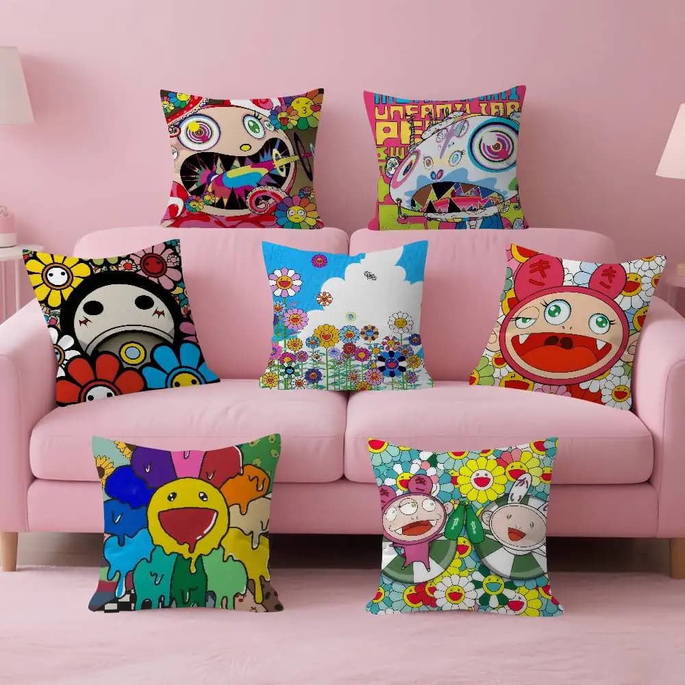 Pop Aesthetics T-Takashi-M-Murakami Cuscini decorativi per la casa con immagine e testo personalizzati, regali per la casa 45x45 cm