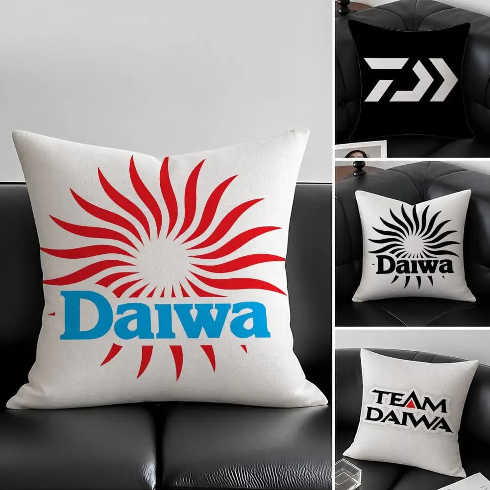 Brand DAIWA Cool For Fishing Cushion Cover Natural Linen Pillowcase Set, All-in-One Decor for Sofa, Bedroom & Chair