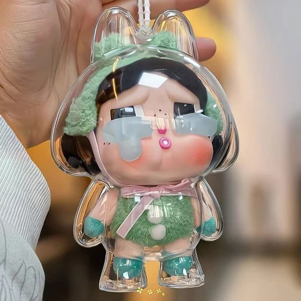 Custodia protettiva trasparente antipolvere per CRYBABY Serie Blind Box Custodia protettiva per viso in peluche in vinile Scatola portaoggetti per bambole Giocattolo dei cartoni animati