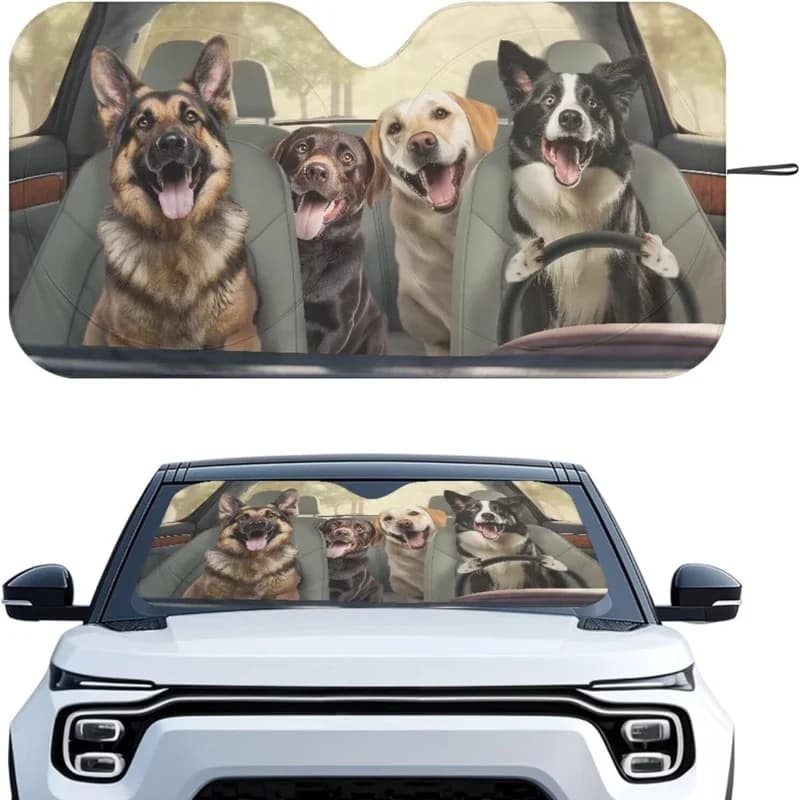 German Shepherd Windshield Sunshade Funny Animal Designs Sun Visor For Car Front Window Fold Sun Protection Auto Sun Shade