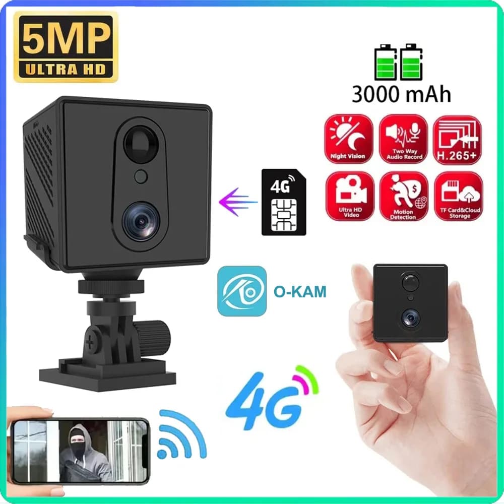 32-128GB 5MP 4G SIM Card Mini telecamera Visione notturna interna Monitoraggio della sicurezza 3000 mAh Alimentato a batteria Telecamera di sorveglianza domestica