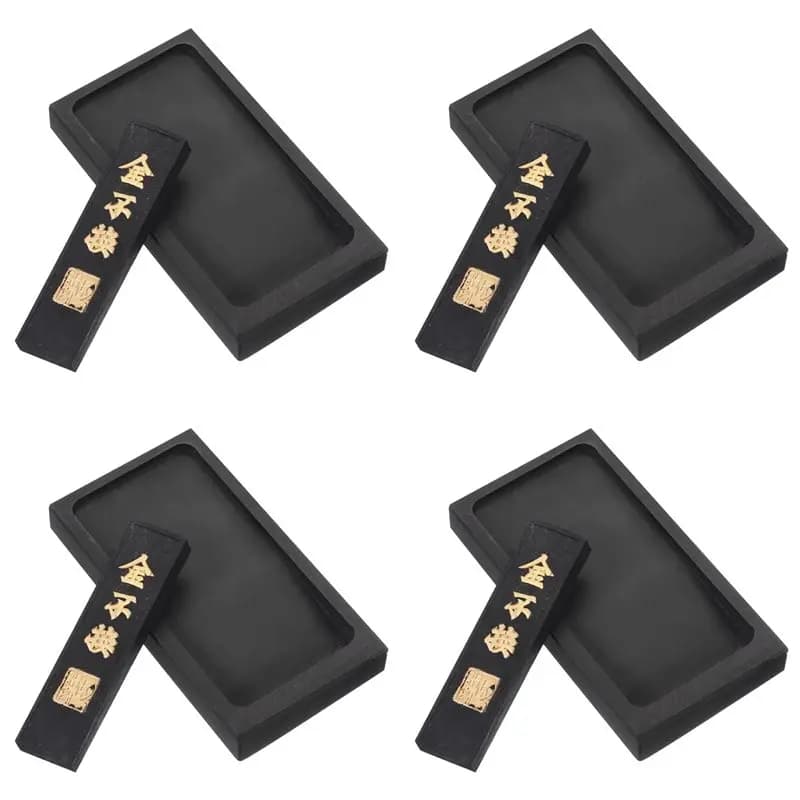 【ORNAMENT】4 Set 4 Inch Chinese Calligraphy Ink Stone With Ink Stick, Rectangle Ink Stone Tray For Traditional Calligraphy Practi