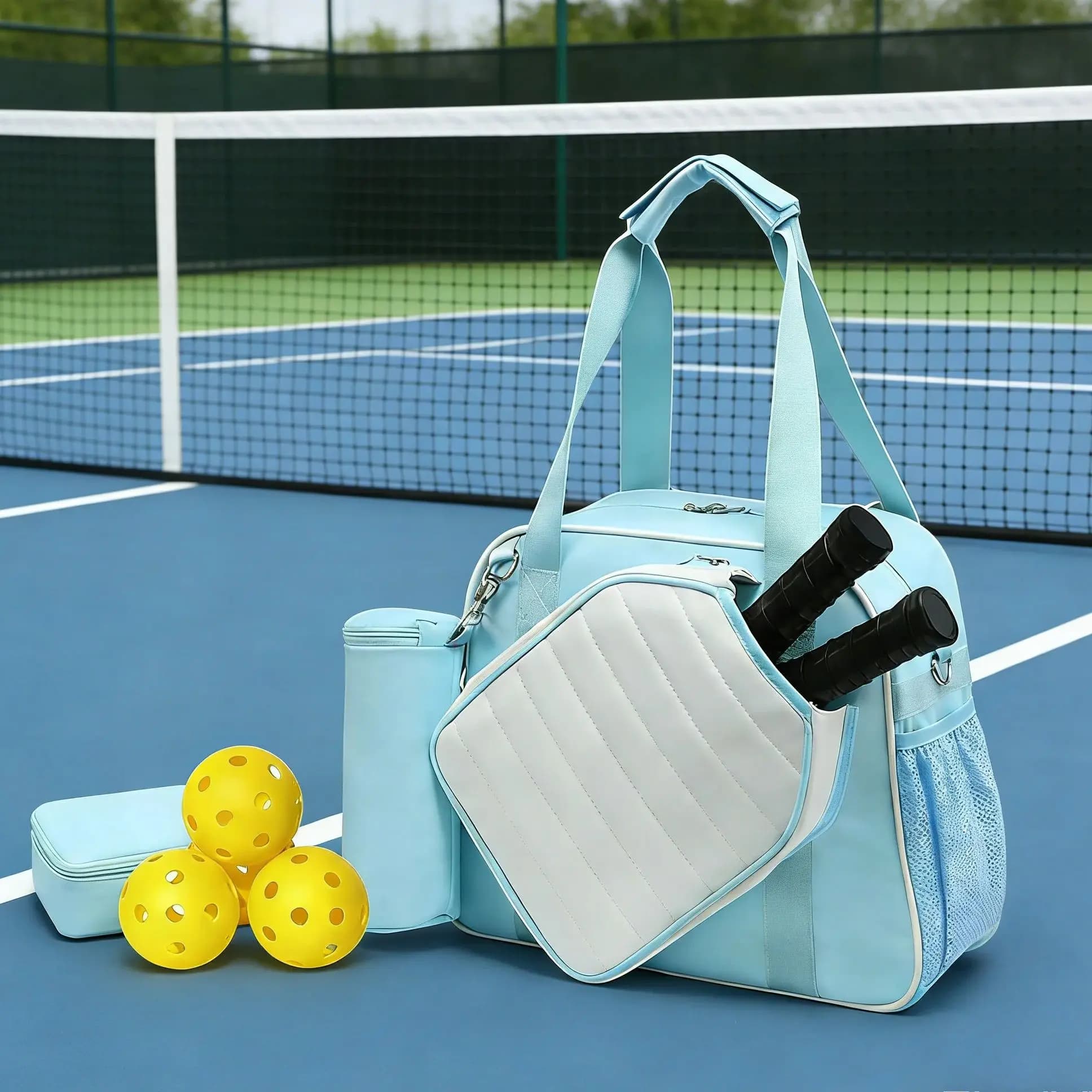 Jusenda Pickleball Racket Bag for Two Racks, Single Shoulder Bag for Tennis, Blue Macaron Colors, for Women Girls