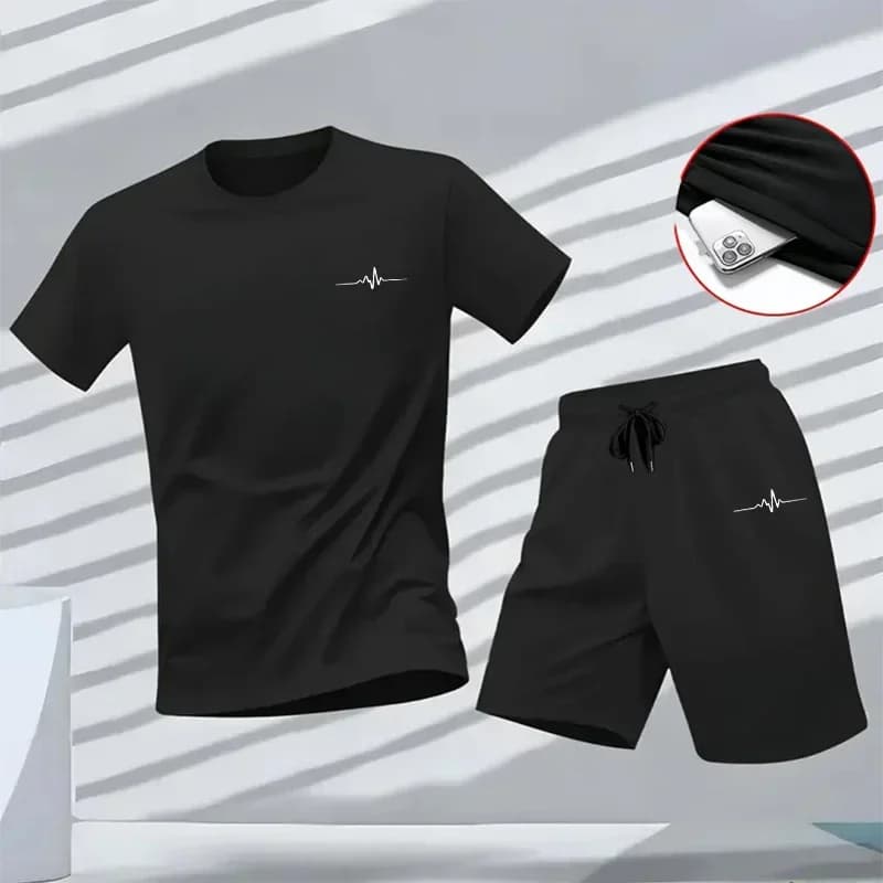 Men's suit New Collection, Set Two Pieces Versatile with Short Sleeves Court and Sports Shorts, Quality Casual for Summer and Outdoor