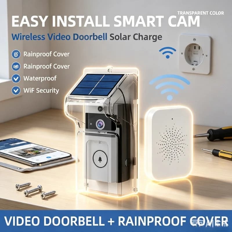 Solar Energy Supply Door Security Gear, WiFi Intercom Camera Doorbell for Apartment All‑day Entrance Check