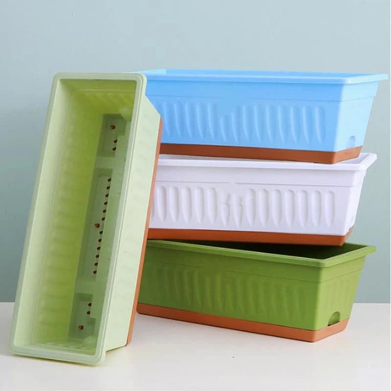 【xxx】1Pcs Outdoor Indoor Plant Pot Rectangle Plastic Flower Box With Drainage Large Planter For Garden Window Sill Flowerbed