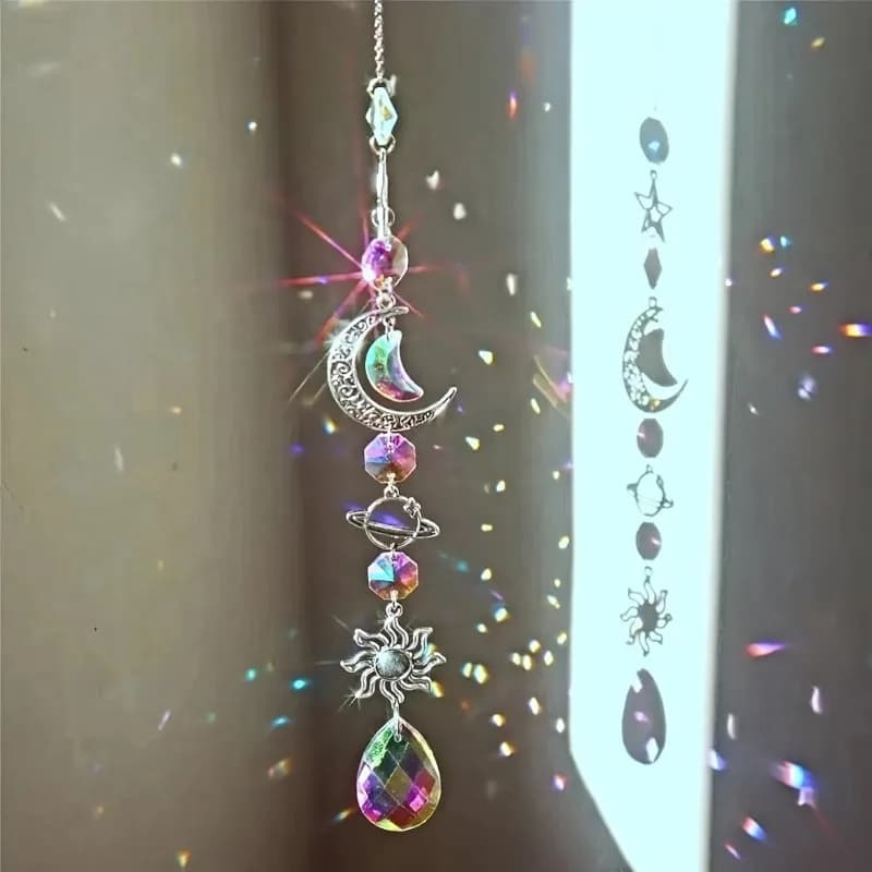 1Pc Star Moon Crystal Wind Chime Pendant for Home Decor Garden Pendant Holiday Party Supplies