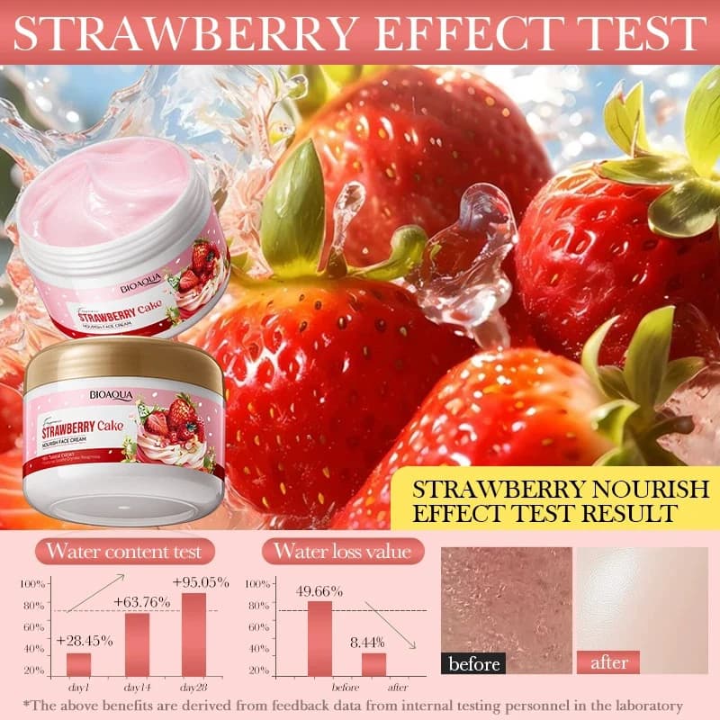1Pc BIOAOUA Crema viso idratante alla fragola 100g Formula lenitiva ricca e idratante per pelli secche Delicata e leggera