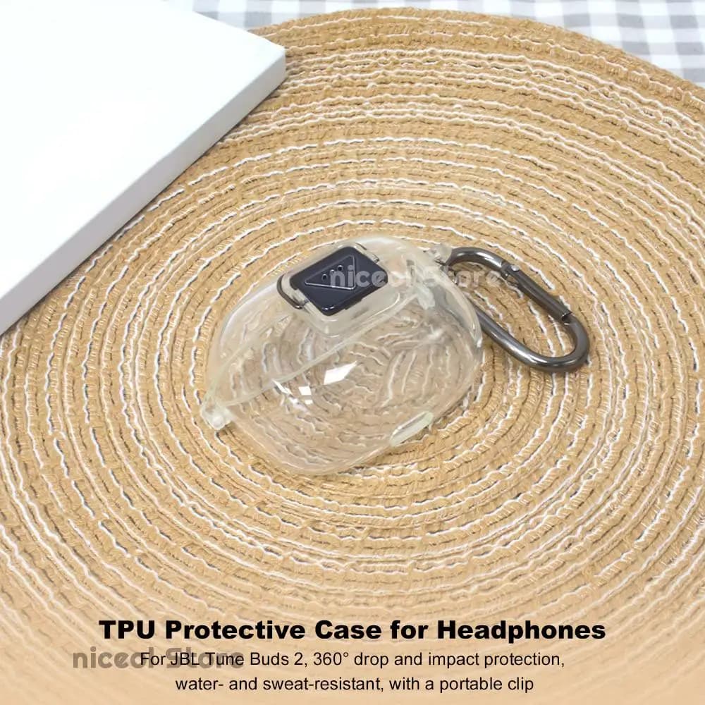 Custodia protettiva in TPU con moschettone, guscio protettivo antiurto per auricolari JBL Tune Buds 2 compatibili con Bluetooth