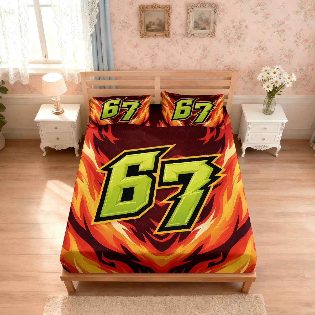 Set di lenzuola stampate Red Flame 67 Element, 3 pezzi, copriletto confortevole in diverse misure, decorazione per la camera da letto