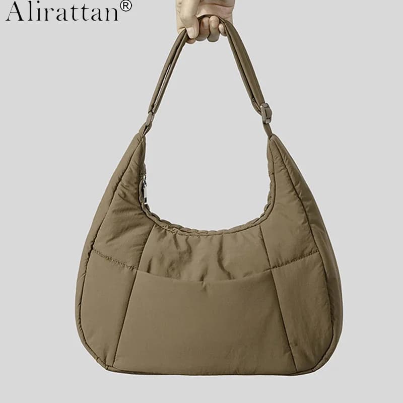 Alirattan Women New Trendy Nylon Fabric Underarm Bags,Fashion Design Female Casual Lightweight Down Feather Shoulder Bags