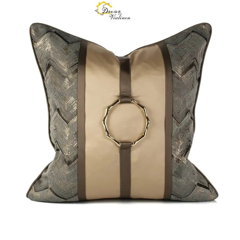 Fodera per cuscino marrone 18x18 pollici, fodera per cuscino impiombata con design ad anello, morbido cuscino quadrato di lusso