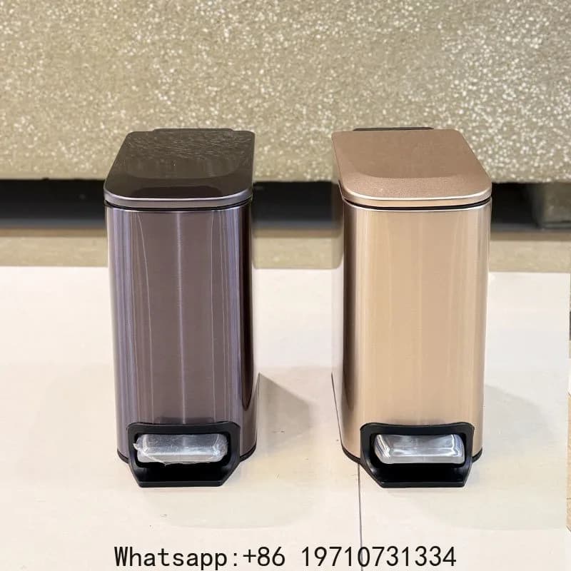 Cestino a Pedale in Acciaio Inossidabile da 6L con Luce, Design Doppio in Metallo a Sezione Stretta per Bagno, Camera da Letto, Ufficio, Hotel - Cestino di Lusso