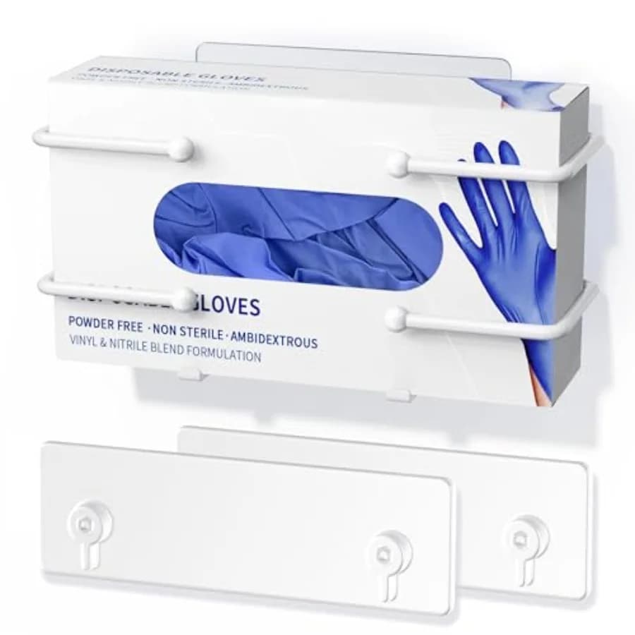 Glove Box Holder, Adhesive Wall-Mounted Metal Dispenser, Tool-Free Organizer for Rubber Latex Gloves, Facial Tissue and Storage