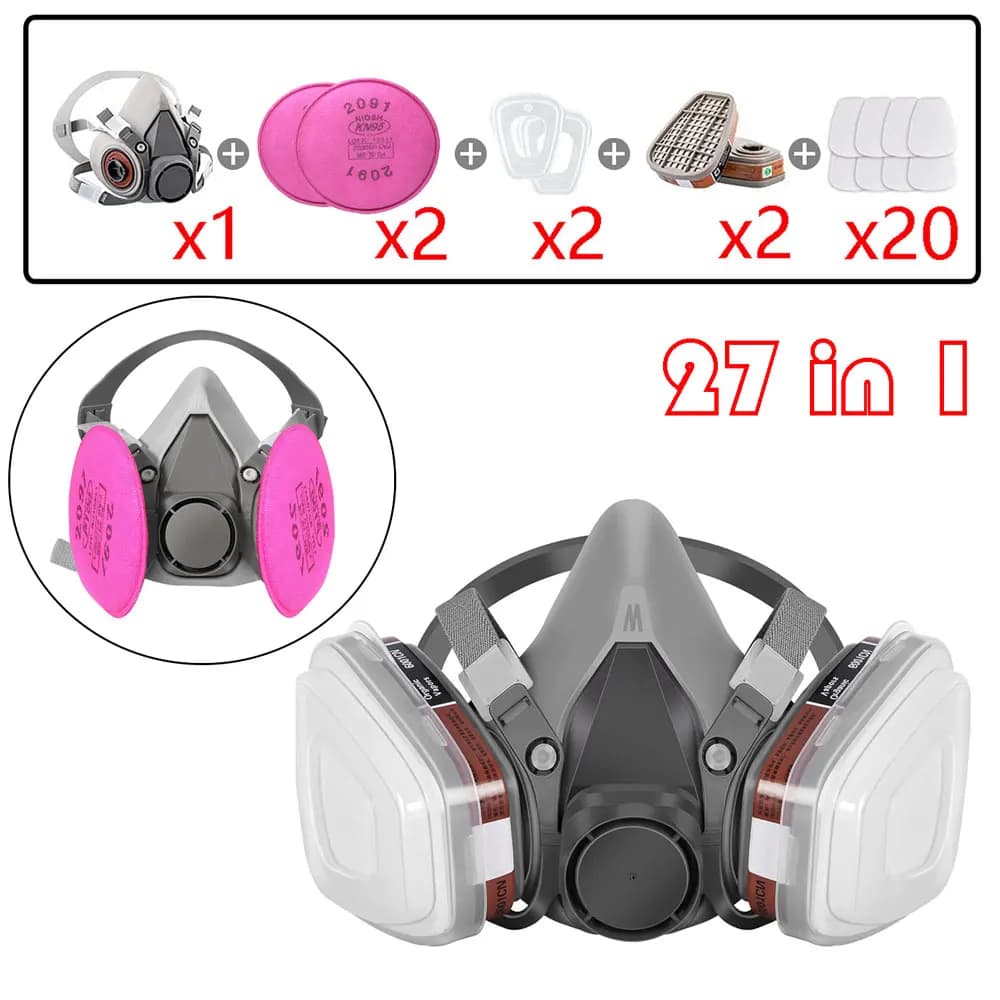 27 in1 6200 respirator with half face dust mask for industrial paint Spray organic chemical steam with filter protection