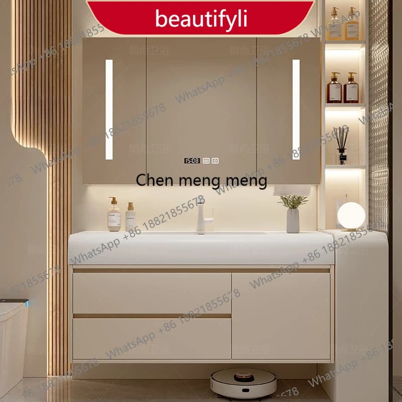 01A Mobili da Bagno Moderni e Semplici con Lavabo Integrato, Specchio e Armadietti per la Casa