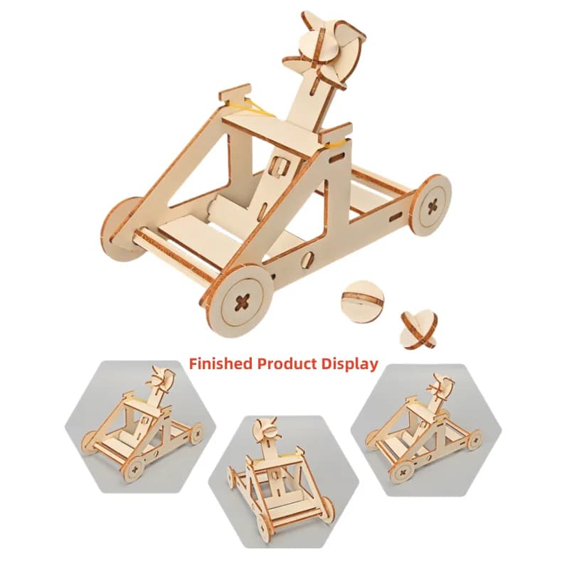 DIY Assembly Wooden Trebuchet Catapult Vehicle Model Kits Children Kids Scientific Experiment Small Physical Invention Toy Gift