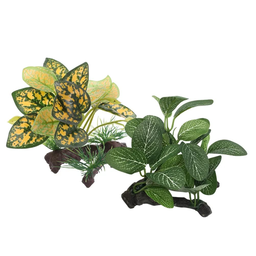 2 Pieces Artificial Plants Realistic for Aquarium, Plastic Decorations for Fish Tanks, Red Fish, Small Aquariums and Habitats for Reptiles