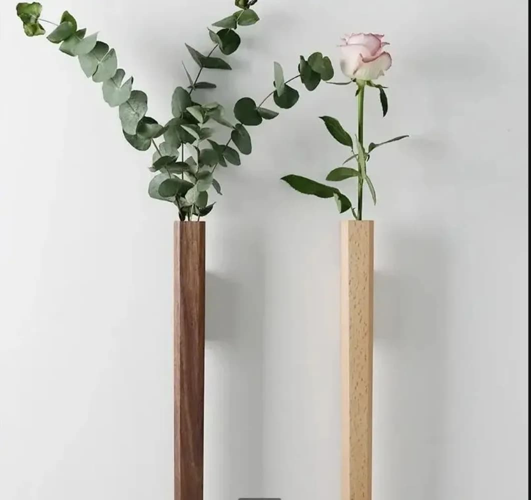 Nordic Minimalism Solid Wood Wall Vase Hydroponic Flower Plant Pot Bottle Chinese Traditional Zen Vases Home Decoration