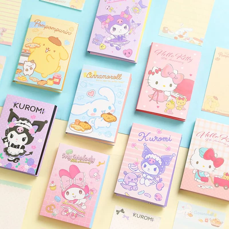 Japanese cartoon desktop version four fold memo pad, Sanrio Kuromi color page folding and tearable notebook, notebook, notebook,