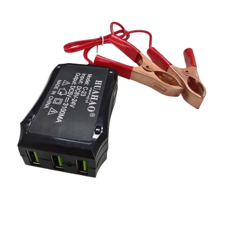 Battery Clip Charger 3 USB Ports 12V 24V Input to 5V Output Universal Charger for Cellphone Tablet Camping