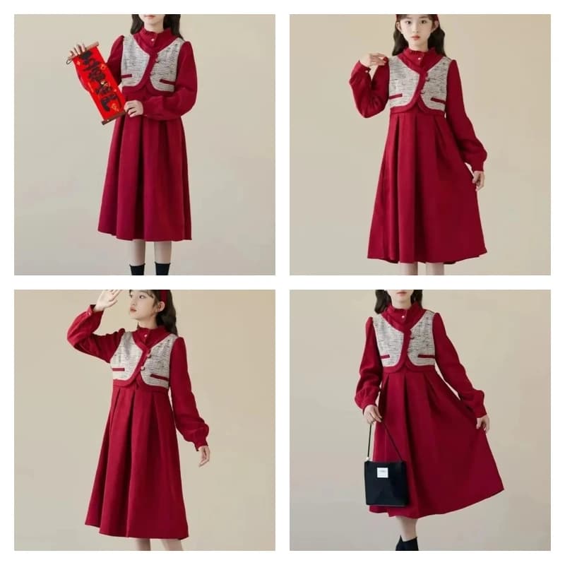 hot kawaii girl fashion top dress student spring fall casual cartoon long sleeves vest skirt clothing for kids