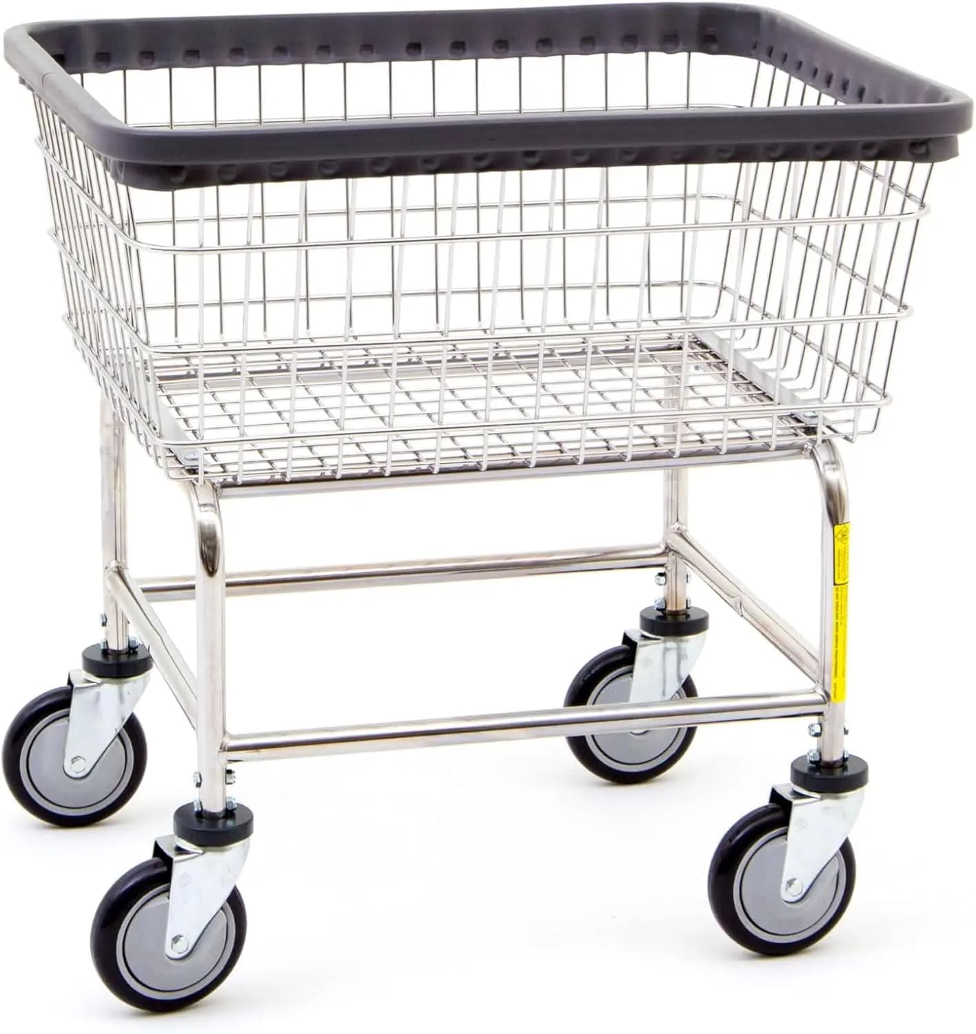 Carrello per lavanderia in filo resistente 100E Telaio in acciaio Bushel da 2,5 con finitura cromata Paraurti industriale per cesto per lavanderia commerciale