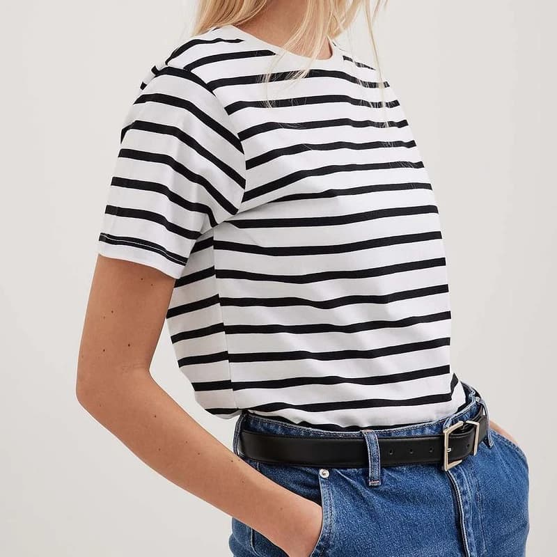 Magliette Casual in cotone a righe a maniche corte con scollo a o estivo da donna top per T-shirt in cotone moda donna elasticizzato
