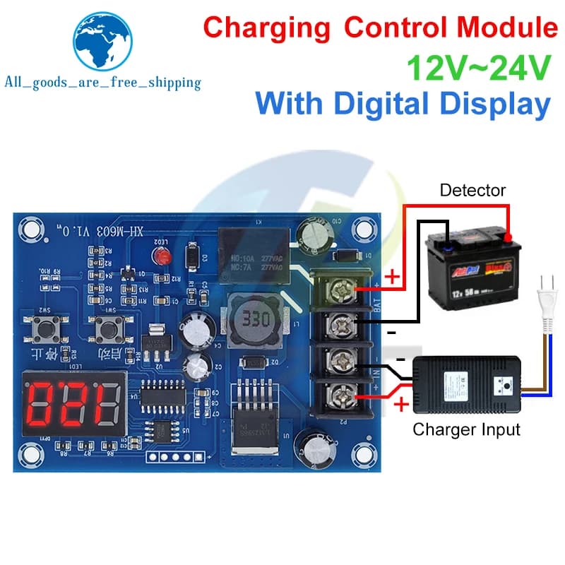 XH-M603 Modulo regolatore di carica solare Scheda di protezione dell'interruttore di controllo del caricabatteria al litio di stoccaggio 12-24V con display a LED