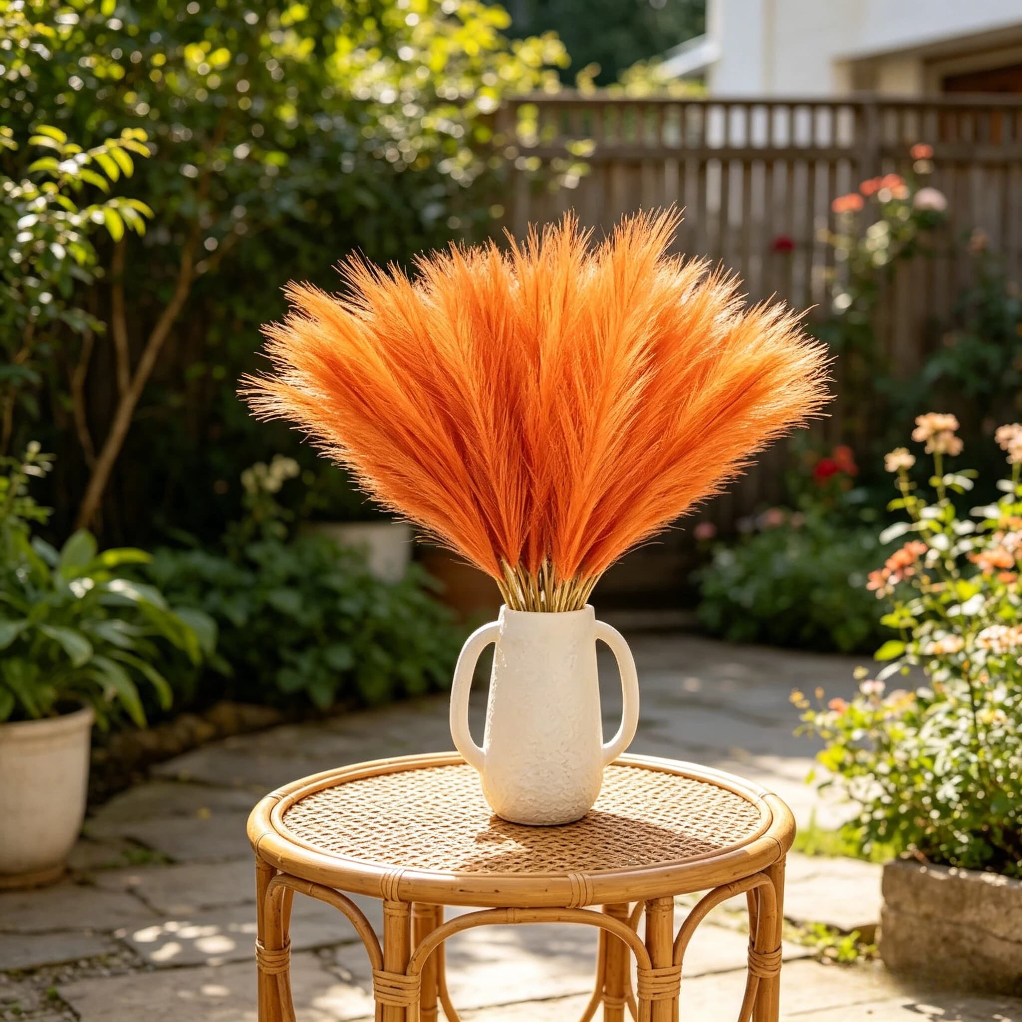 10 pz. Erba della Pampa Artificiale Arancione Vivace, 55 cm di Altezza, Decorazione Bohemien per Festival, Casa, Matrimoni, Decorazione Estiva