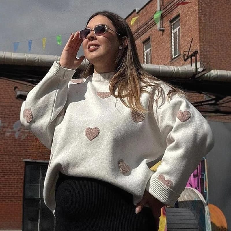 Pullovers Women Sweaters Embroidery Round Neck Full Sleeve Jumpers Y2k Streetwear Elegant Knit Casual Thick Autumn Winter