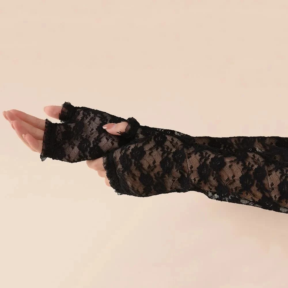 Women's Summer Gloves with Long Sleeves in Lace, Solar Protection, Mid-Sate, UV Rare Resistant, Sexy for Evening
