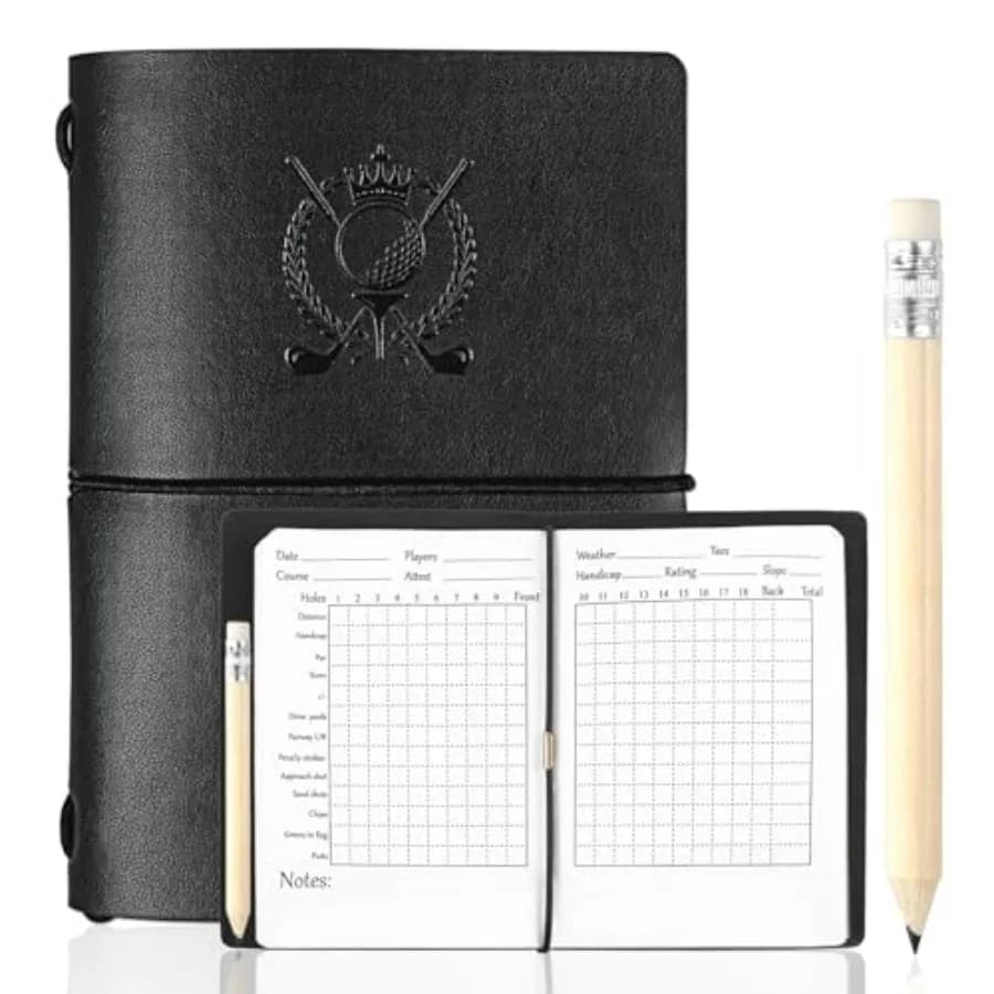 Golf Scorecard Book with Pencil, Waterproof Leather Golf Scorecard Notebook Log Journal Holder with Pages for Men Golfers, Spor