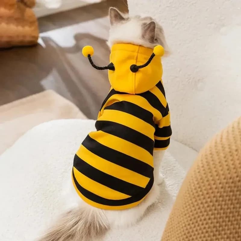 Grazioso Abbigliamento per Animali Domestici a Forma di Ape, Morbida Felpa Calda in Pile per Gatti e Cani, Gilet a Righe per Cuccioli, Abbigliamento Invernale e Autunnale