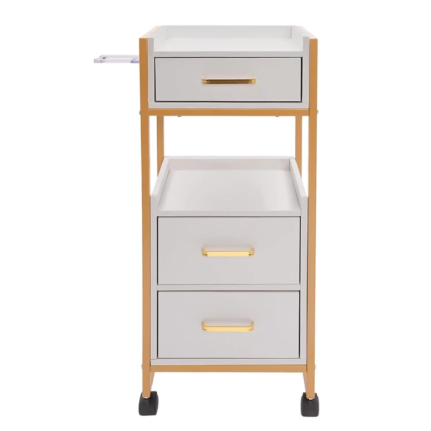 Carrello da Salone con Ruote Universali, Carrello Mobile per Parrucchiere con 3 Cassetti Portaoggetti, Supporto per Asciugacapelli, Personalizzabile