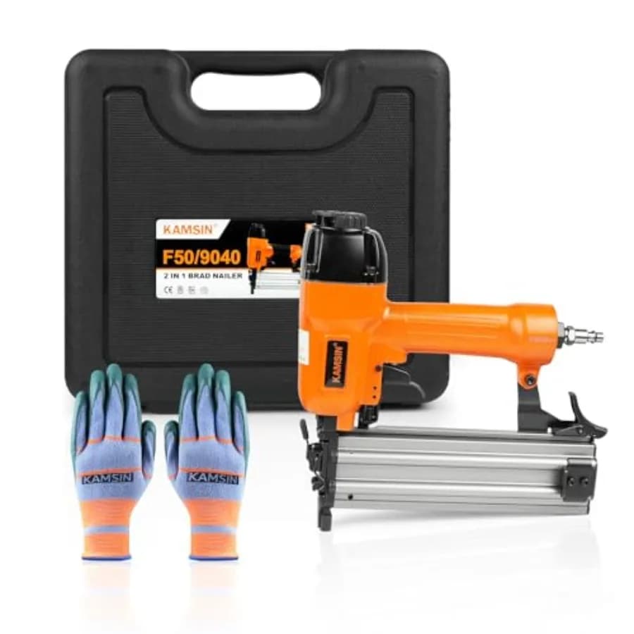 F50/9040 Chiodatrice e Graffatrice Pneumatica 2 in 1, Compatibile con Chiodi Brad da 2 Pollici Calibro 18 e Graffette con Corona da 1/4 di Pollice, per Finitura a Aria