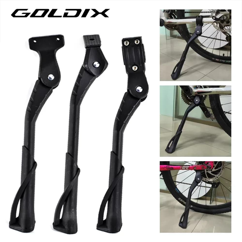 GOLDIX Cavalletto per bicicletta regolabile in lega di alluminio MTB/Neve/Bici pieghevole/Veicolo elettrico Poggiapiedi laterale per bici 24/26/27.5/29 pollici