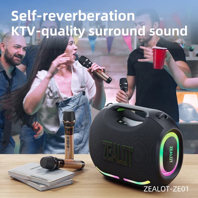 Zealot_ZE01 Karaoke Portable Bluetooth Speaker, Wireless Portable Speaker with 1-2 Microphone, Karaoke Machine for Home