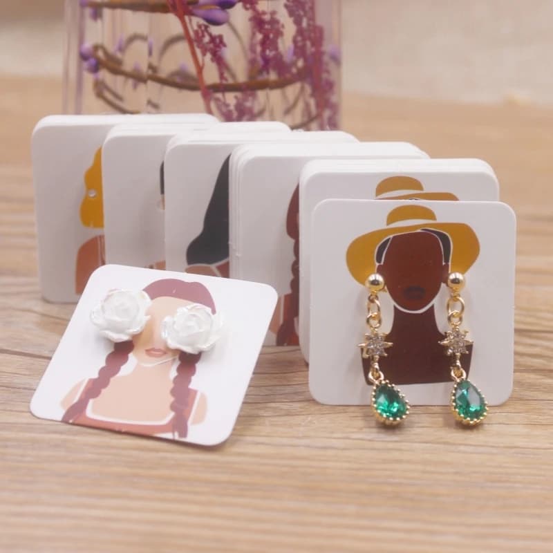 100 pcs 4x4 cm new luxury brand jewelry pearl powder paper display earrings cards, earrings, earrings packing label cards