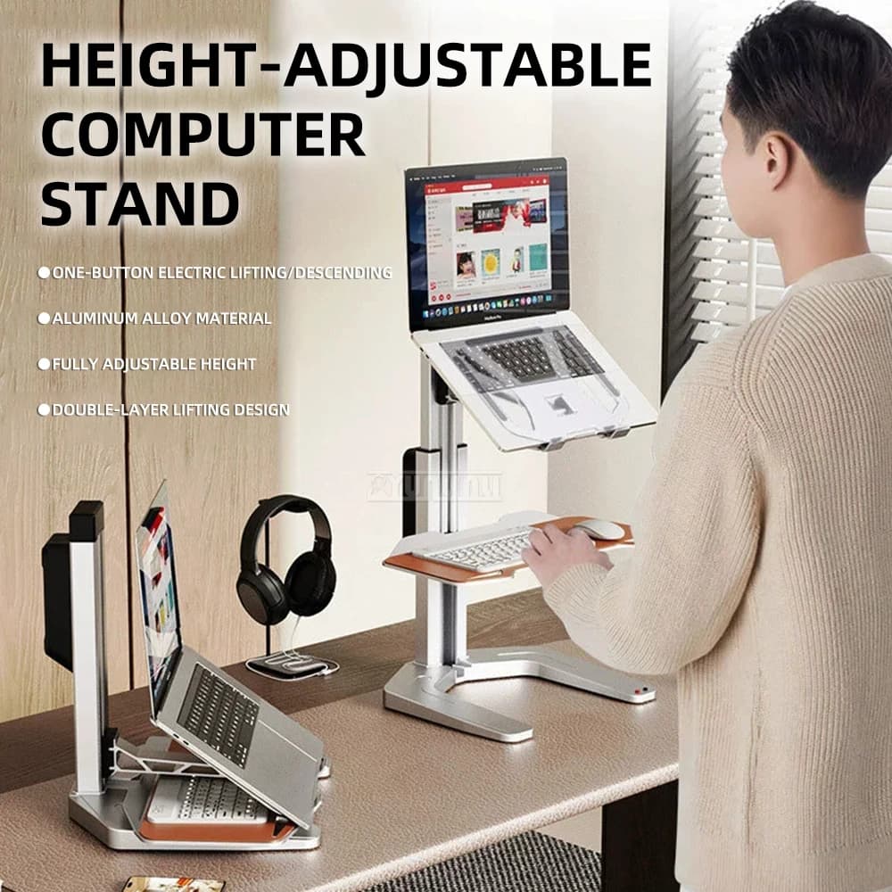 Convertitore da scrivania elettrico in piedi regolabile in altezza | Riser per laptop motorizzato per workstation Sit-Stand | Supporto per computer ergonomico