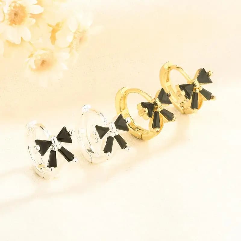1 paio di orecchini a fiocco in argento con pietre nere, accessori decorativi per gioielli da donna per matrimoni e celebrazioni