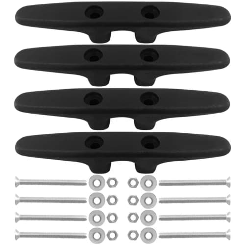 STLF ISURE MARINRE Confezione da 4 tacchette in nylon nero marino con base aperta Tacchetti per ponte di barca antiscivolo in nylon resistente da 6 pollici e linea di ancoraggio