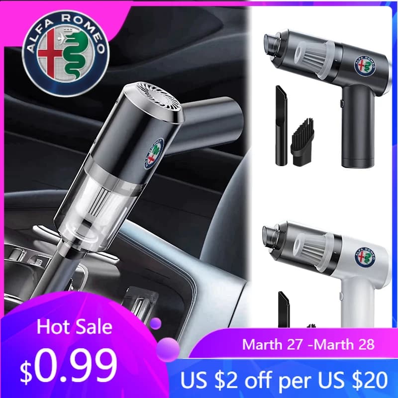 Aspirapolvere Portatile Wireless per Auto Alfa Romeo, Compatibile con Giulia, Stelvio, Giulietta, 156, 159, 147, Mito, Tonale, Brera, Disco