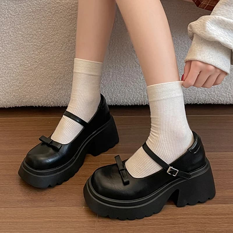 Scarpe con tacco alto da donna con fiocco Mary Jance Designer Mocassini robusti Scarpe 2026 Scarpe eleganti di nuova moda Scarpe basse e accoglienti Mujer Zapatos