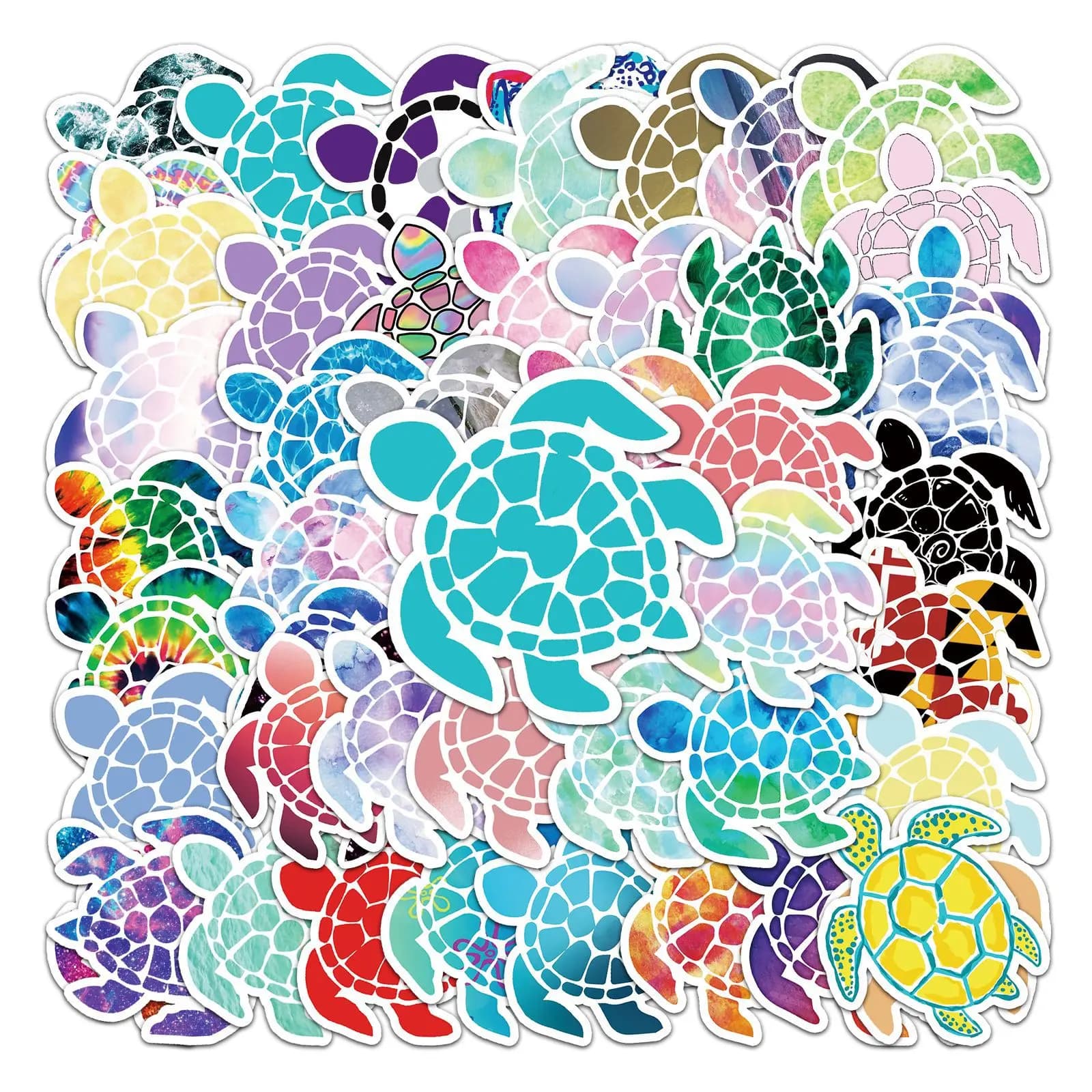 50 coloured stickers with mosaic turtle, cute marine animals decorations for laptops, bottles, diary, gifts for marine animals lovers
