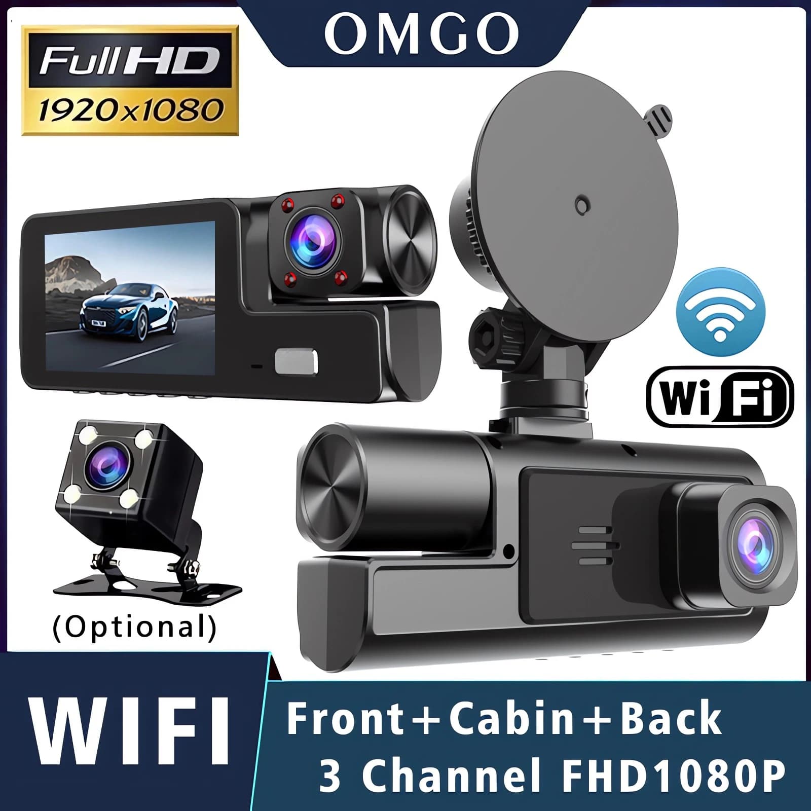 3 telecamere per auto DVR Wifi 1920P all'interno del veicolo Dash Cam Telecamera a tre vie DVR Registratore Video Registratore Mini Dashcam Videocamera
