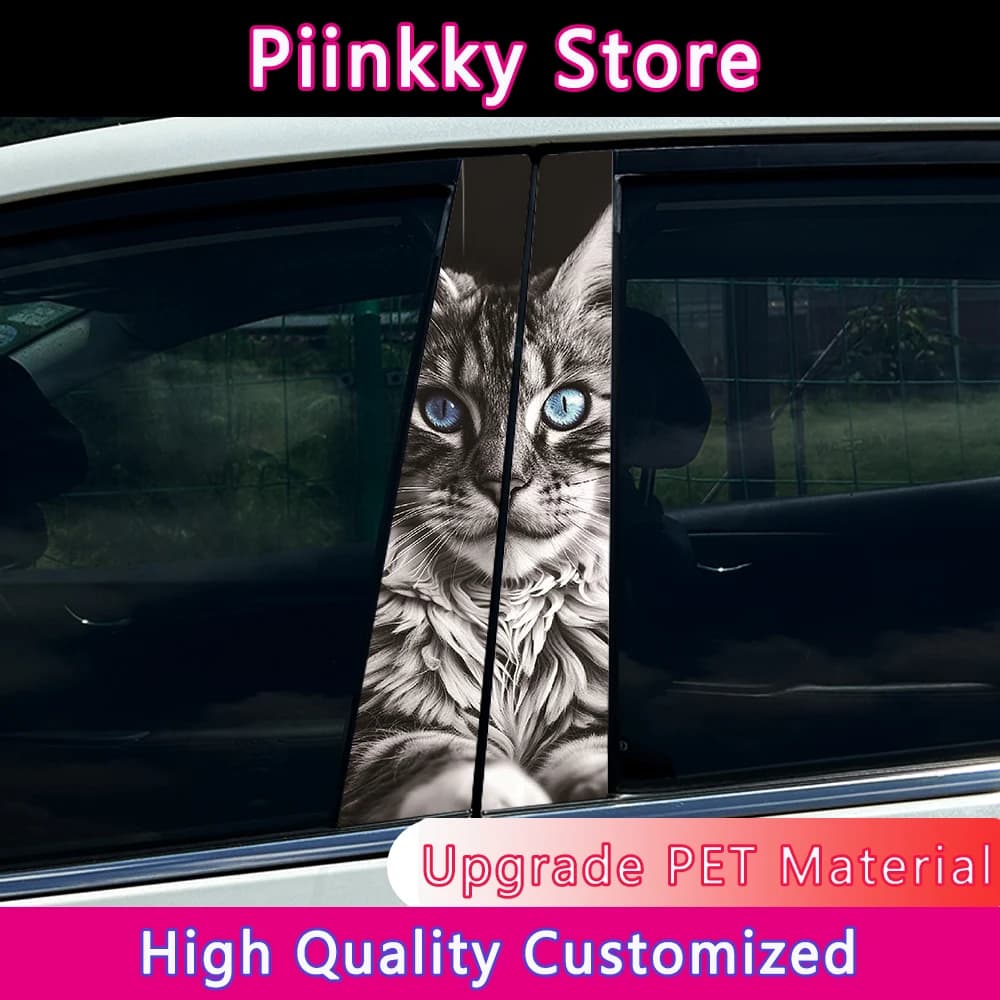 2pcs Cool Maine Coon Cat Car Stickers Auto B Pillar Waterproof Halloween Decoration DIY Car Doors Pillar Sunscreen PET Decals