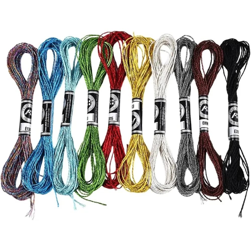 10 Gomitoli 10 Colori Filo Metallico per Ricamo, Filo Glitterato Colorato per Punto Croce, Filo in Poliestere per Braccialetti dell'Amicizia