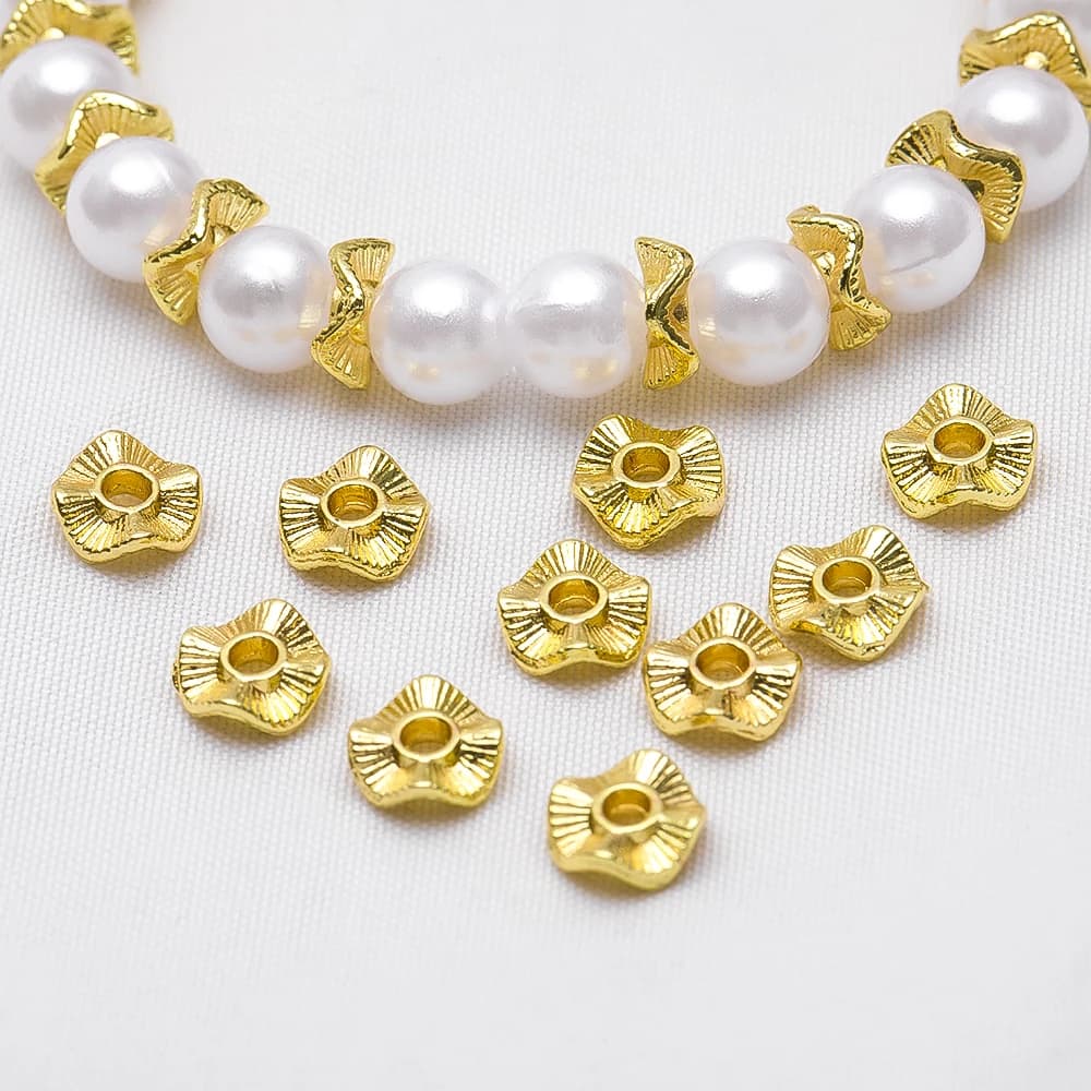 20/30/50 pz gold plated 6 8 10mm wave barocca flat round metal beads spacer earring necklace bracelet jewelry accessories